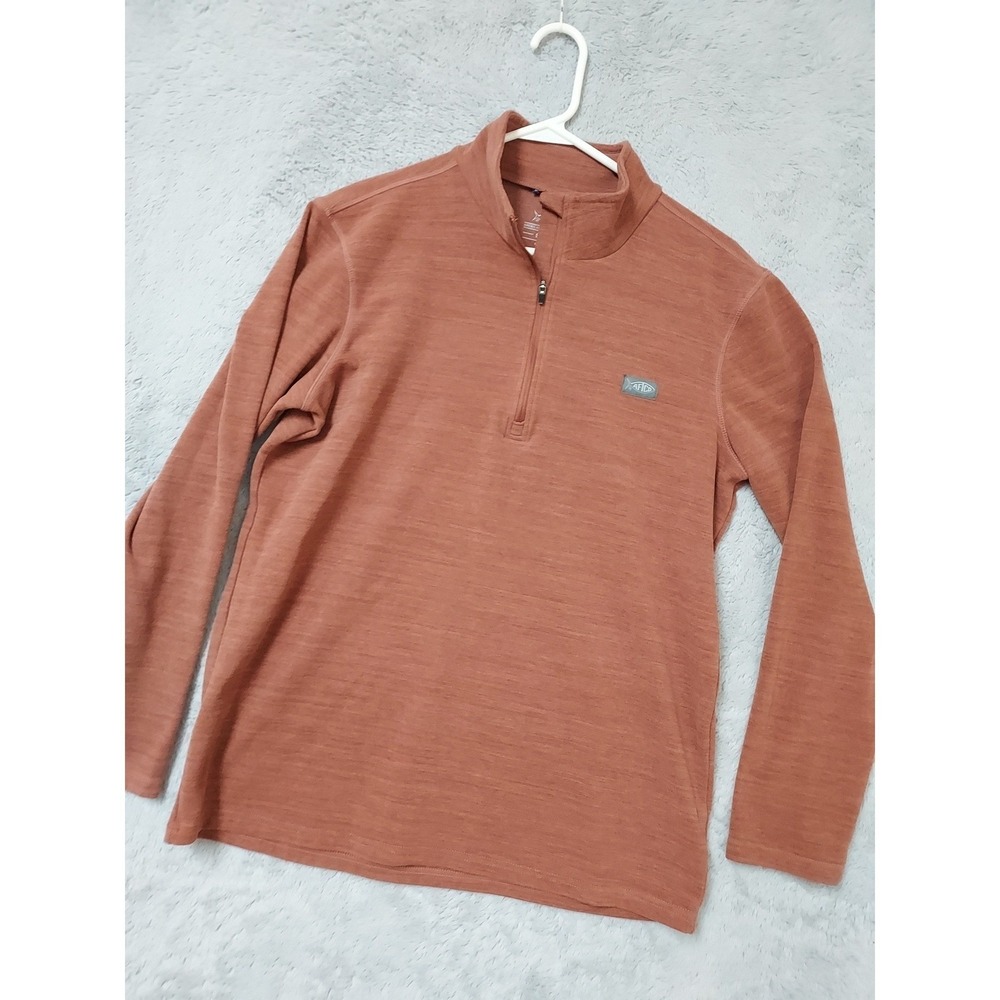 Aftco Pullover Mens Small Quarter Zip Long Sleeve Fishing Performance Brown EUC